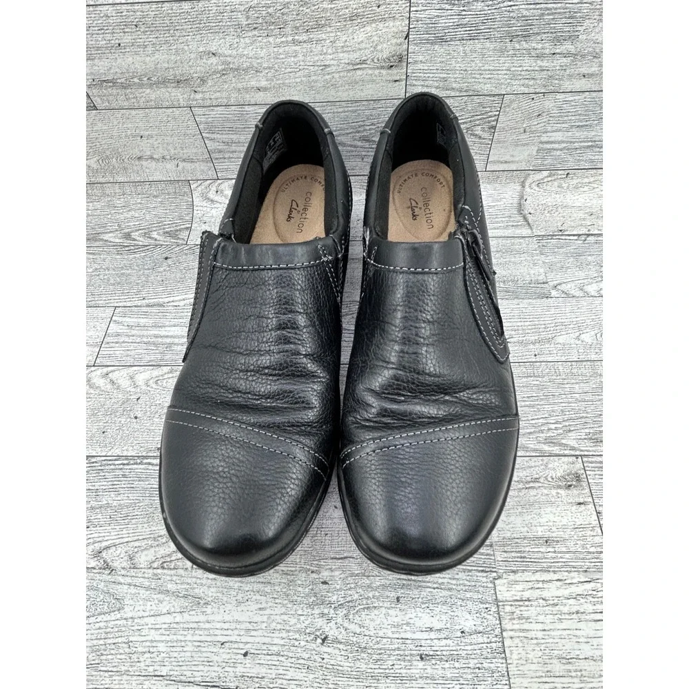 Clarks‎ Collection Black Leather Slip On Zip Comfort Shoes Womens 7.5 M
